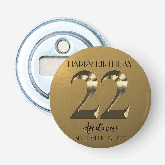 メタリックゴールデン22th誕生日 栓抜き (正面)