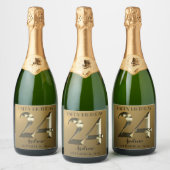 メタリックゴールデン24th誕生日ワきらめくインラベル スパークリングワインラベル (ボトル)