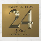 メタリックゴールデン24th誕生日ワきらめくインラベル スパークリングワインラベル (シングルラベル)