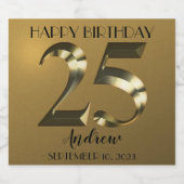 メタリックゴールデン25th誕生日 スパークリングワインラベル (シングルラベル)