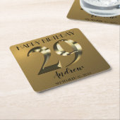 メタリックゴールデン29歳の誕生日 スクエアペーパーコースター (アングル)