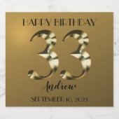 メタリックゴールデン33歳の誕生日ワきらめくインラベル スパークリングワインラベル (シングルラベル)