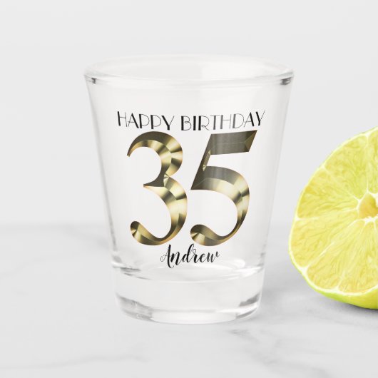 メタリックゴールデン35歳の誕生日 ショットグラス (正面)