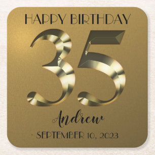 メタリックゴールデン35歳の誕生日 スクエアペーパーコースター