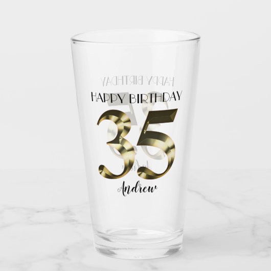 メタリックゴールデン35歳の誕生日 タンブラーグラス (正面)