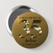 メタリックゴールデン35歳の誕生日 缶バッジ (正面&裏面)