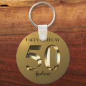 メタリックゴールデン50歳の誕生日 キーホルダー (正面)