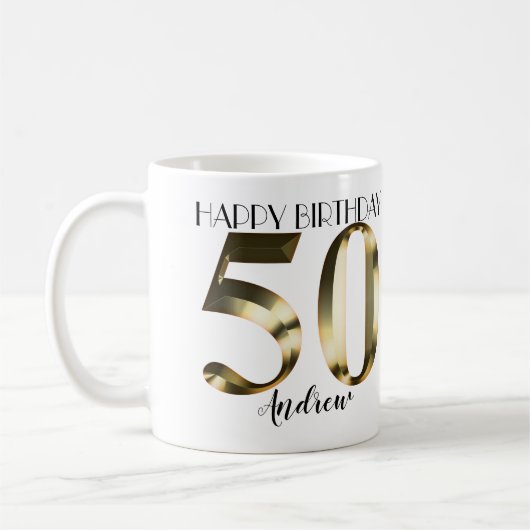 メタリックゴールデン50歳の誕生日 コーヒーマグカップ (左)