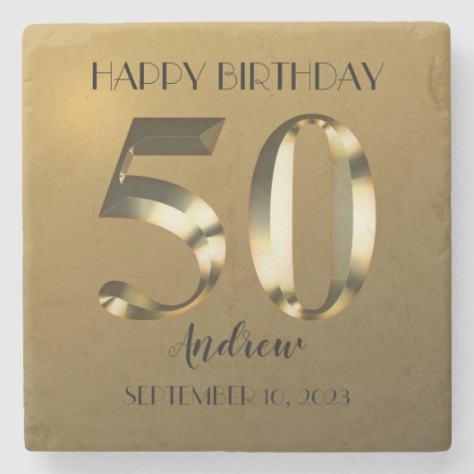 メタリックゴールデン50歳の誕生日 ストーンコースター (正面)