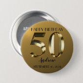 メタリックゴールデン50歳の誕生日 缶バッジ (正面&裏面)