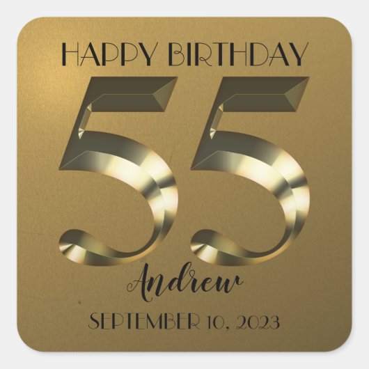 メタリックゴールデン55歳の誕生日 スクエアシール (正面)