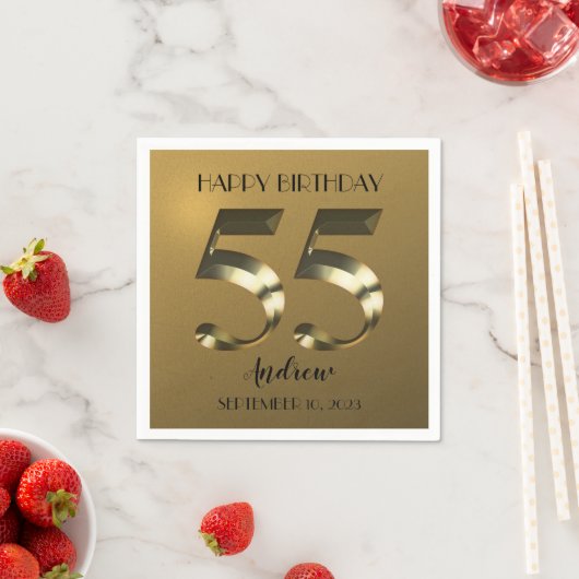 メタリックゴールデン55歳の誕生日 スタンダードカクテルナプキン (インサイチュ)
