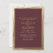 メタリックゴールドとバーガンディの豪華な結婚式 招待状 (正面)