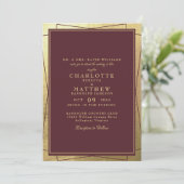 メタリックゴールドとバーガンディの豪華な結婚式 招待状 (スタンド正面)