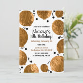 メタリックゴールドのパーティーバルーン 誕生日お祝い 招待状 (スタンド正面)