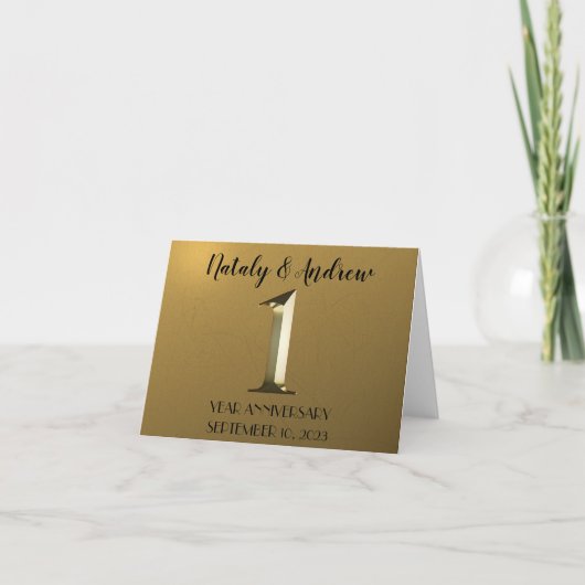 メタリックゴールドの結婚1周年 サンキューカード (正面)