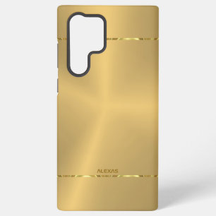 メタリックゴールドの背景にシャイニーストライプ SAMSUNG GALAXY S22 ULTRAケース