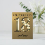 メタリックゴールドの18歳の誕生日 ポストカード (スタンド正面)