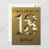 メタリックゴールドの18歳の誕生日 ポストカード (正面/裏面)