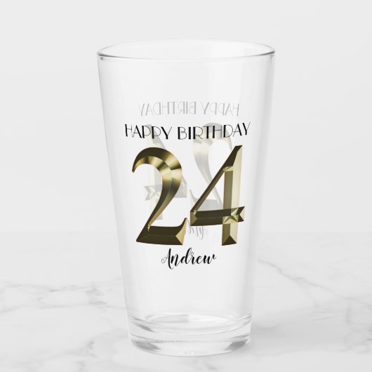 メタリックゴールドの24歳の誕生日 タンブラーグラス (正面)