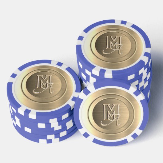 メタリックゴールドスチール刻印モノグラム ポーカーチップ (積み重ね)