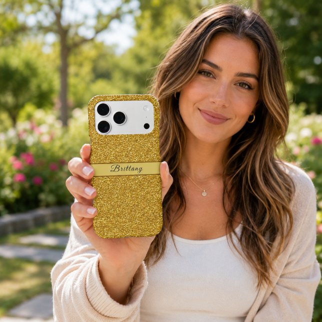 メタリックゴールドラメ芸術的な抽象デザイン 名前を追加 ケース (Metallic Gold Glitter Artsy Abstract Add Name Case-Mate iPhone Case)