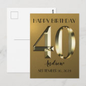 メタリックゴールド箔 40歳の誕生日 ポストカード (正面/裏面)