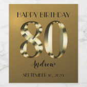メタリックゴールド箔 80歳の誕生日 ワインラベル (シングルラベル)