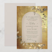 メタリックゴールド & ベージュの幾何学的な葉の結婚式 招待状 (正面/裏面)