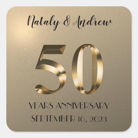 メタリックゴールド 50周年結婚記念日 スクエアシール (正面)