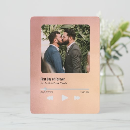 メタリックサンセットミュージックプレーヤー結婚式招待状 招待状 (スタンド正面)