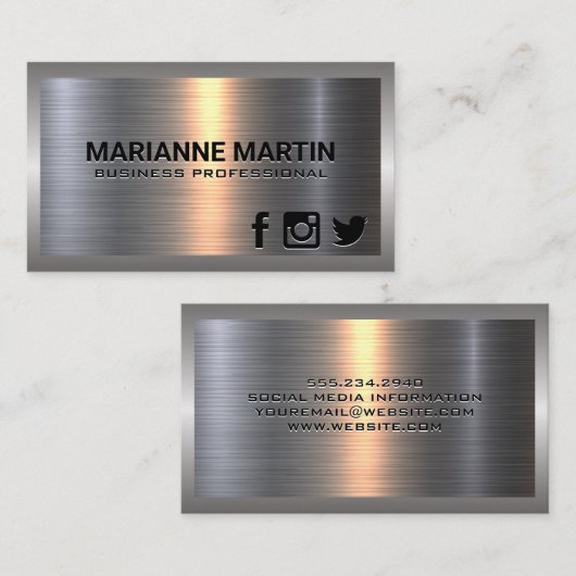 メタリックシャインの背景 | ソーシャルメディアのアイコン 名刺 (正面/裏面)