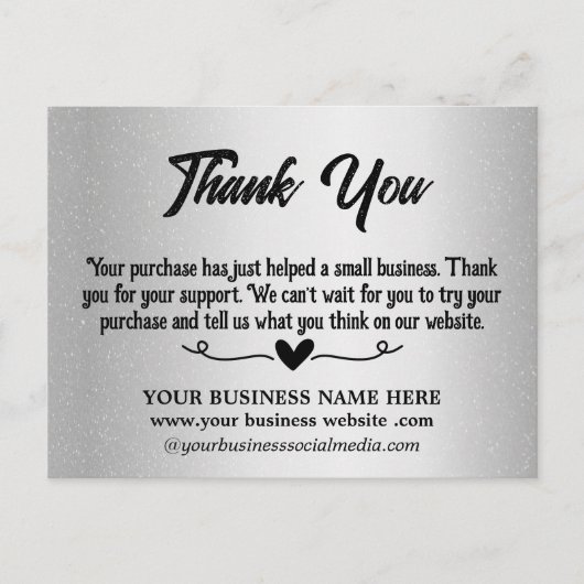 メタリックシルバーありがとうビジネス ポストカード (正面)