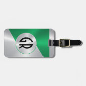 メタリックシルバーおよびグリーンステンレス鋼の外観 ラゲッジタグ (正面横)