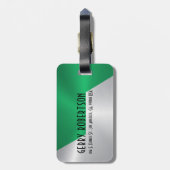 メタリックシルバーおよびグリーンステンレス鋼の外観 ラゲッジタグ (裏面縦)