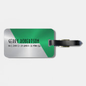 メタリックシルバーおよびグリーンステンレス鋼の外観 ラゲッジタグ (裏面横)