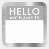 メタリックシルバーこんにちは私の名前はステッカー スクエアシール (正面)