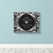 メタリックシルバーのダマスク25周年結婚記念日 キャンバスプリント (インサイチュ (ウッドフロア))