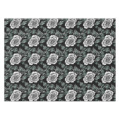 メタリックシルバーのバラと濃緑色の葉 テーブルクロス (正面(横))