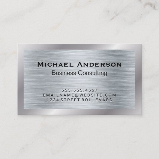 メタリックシルバーのブラシ仕上げテクスチャ 名刺 (正面)