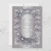 メタリックシルバーの葉のラグジュアリー ファッショナブル おしゃれ 招待状 (裏面)