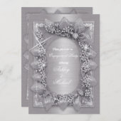 メタリックシルバーの葉のラグジュアリー ファッショナブル おしゃれ 招待状 (正面/裏面)