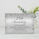 メタリックシルバーグリッター 25周年記念結婚式 招待状 (スタンド正面)