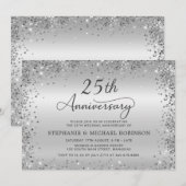 メタリックシルバーグリッター 25周年記念結婚式 招待状 (正面/裏面)