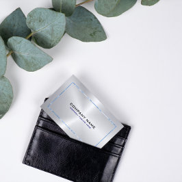 メタリックシルバーグレーの背景とブルー縁ど 名刺