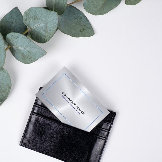 メタリックシルバーグレーの背景とブルー縁ど 名刺