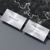 メタリックシルバーグレーの背景とブルー縁ど 名刺