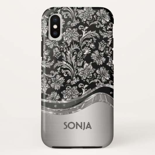 メタリックシルバーグレーフローラマスク Case-Mate iPhoneケース (裏面)