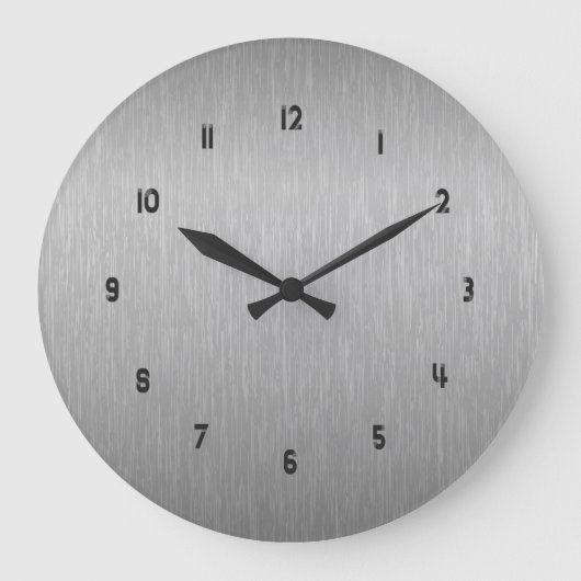 メタリックシルバーグレーブラシ仕上げアルミニウムルックスローP ラージ壁時計 (正面)