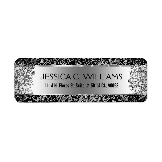 メタリックシルバーグレー、白黒レース付き ラベル (正面)